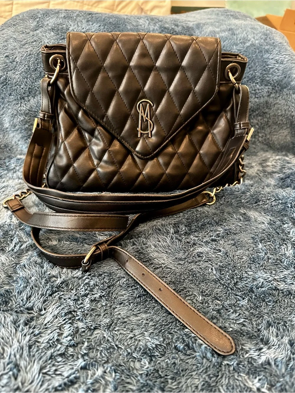 Steve Madden Quilted Black Shoulder Bag with Removable Chain Strap